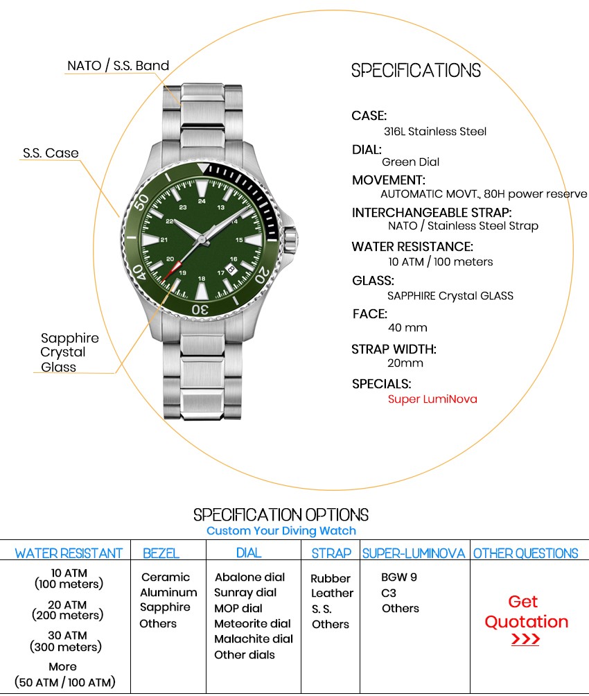 Customized diving watch