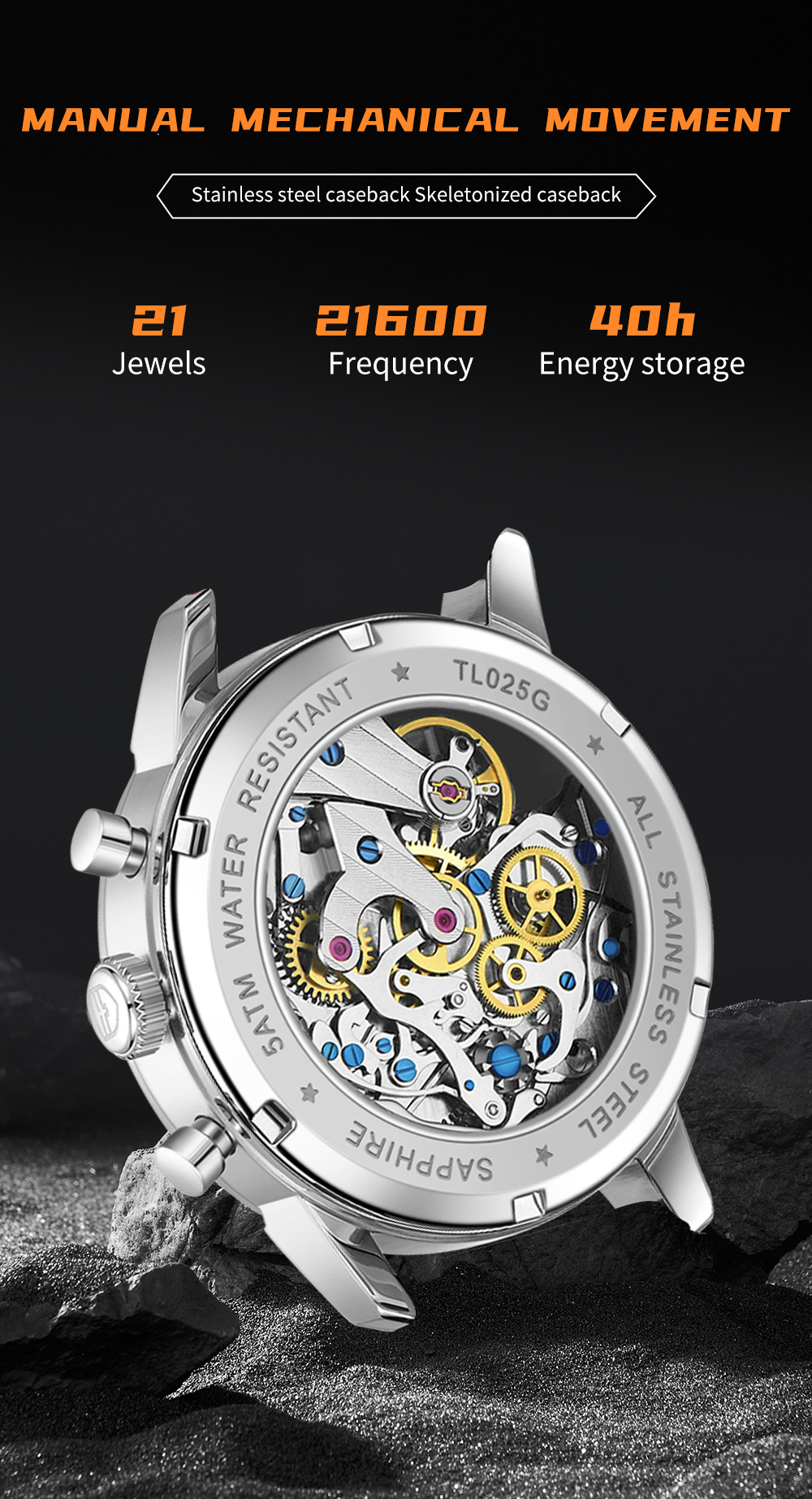 SeaGull ST19 Chronograph Watch, Multi-Hand Multi-Function Watch, Model TL025G(图5)