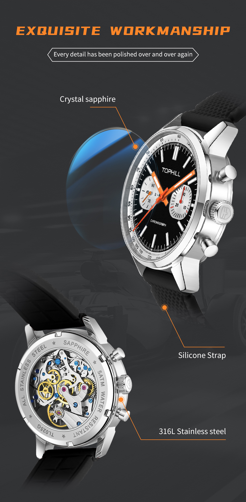 SeaGull ST19 Chronograph Watch, Multi-Hand Multi-Function Watch, Model TL025G(图4)