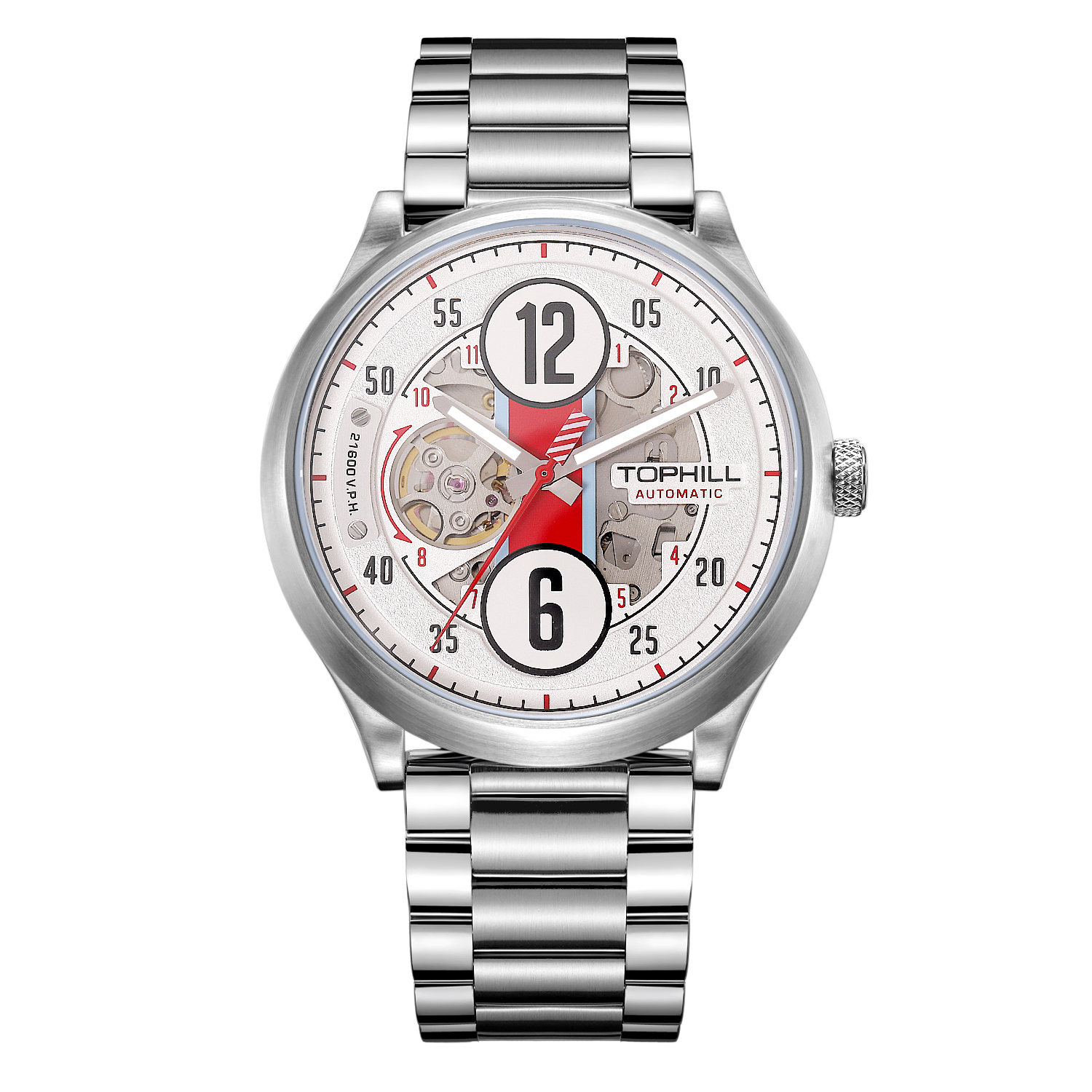 Skeleton mechanical watch with racing de