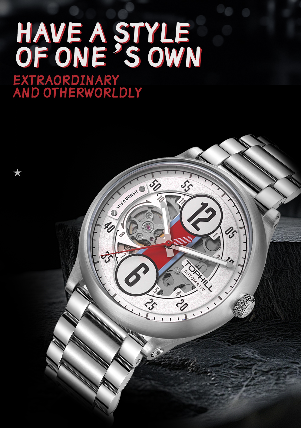 Skeleton mechanical watch with racing design concept, self-developed case(图2)