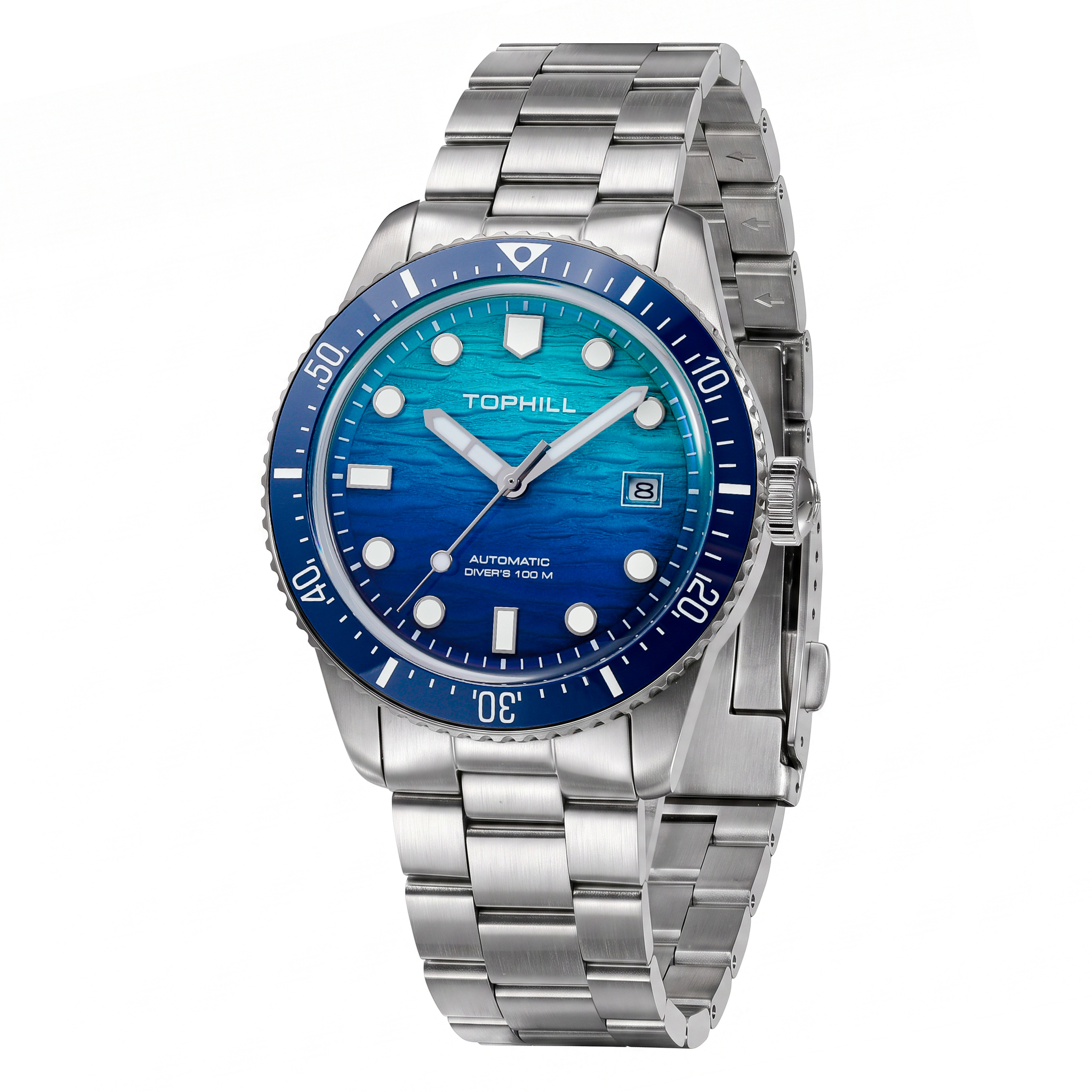 39.5mm Luxury Mens Watches Automatic Sport Swim Miyota 8215 3D Sea Wave Dial C3 Super Lume Ceramic Bezel 10Bar TD017G(图4) 39.5mm Luxury Mens Watches Automatic Sport Swim Miyota 8215 3D Sea Wave Dial C3 Super Lume Ceramic Bezel 10Bar TD017G(图4)